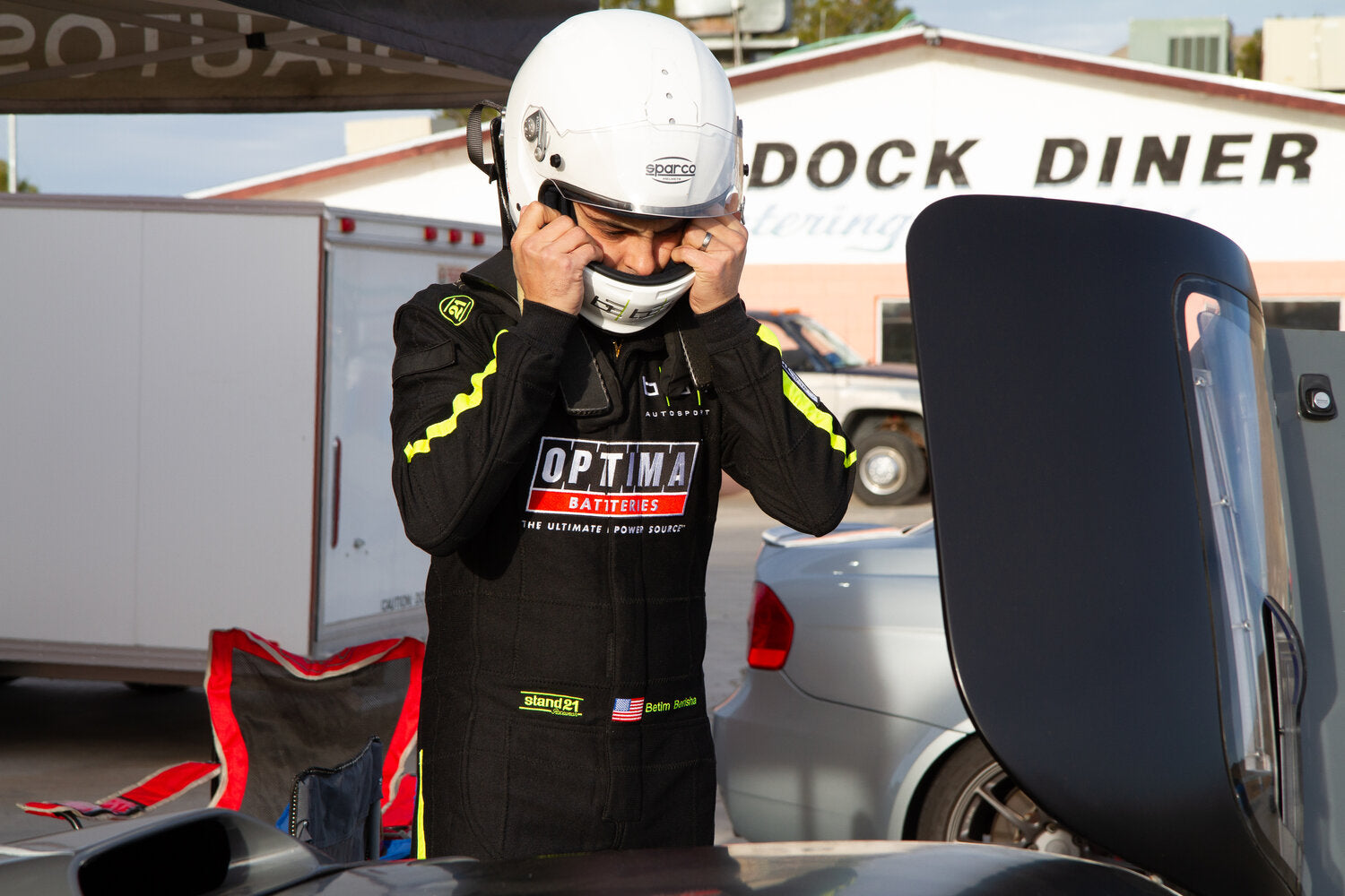 Betim Berisha wearing a crash helmet