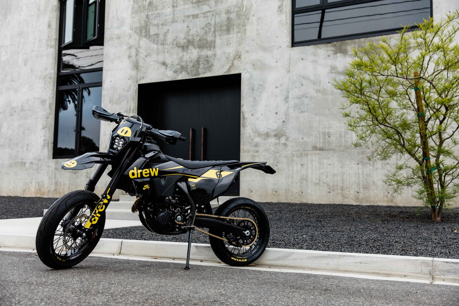 A motor bike parked outside