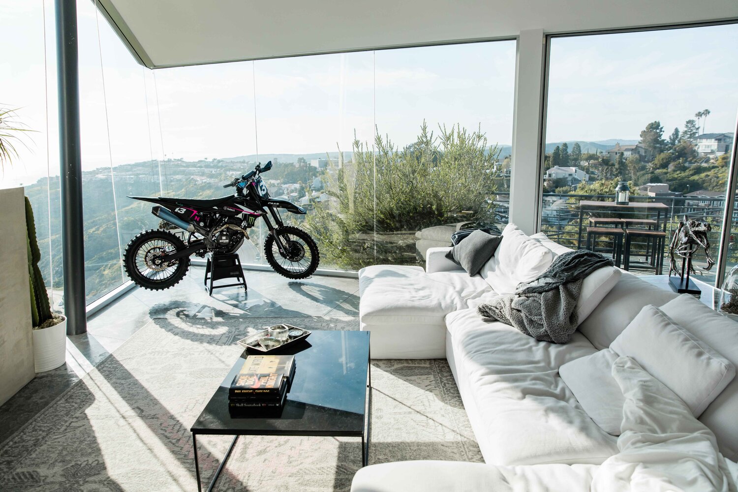 A motor bike parked indoor