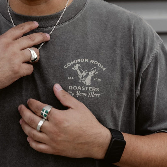 Boxy Gray Chess Tee - Common Room Roasters