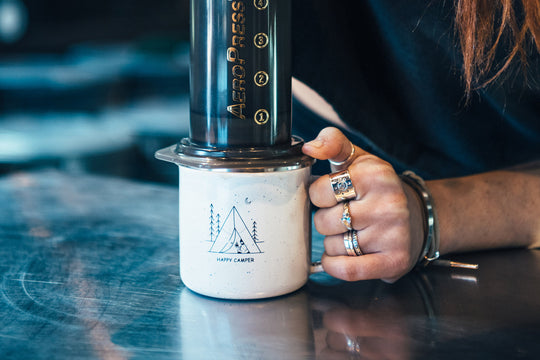 HAPPY CAMPER ENAMEL MUG